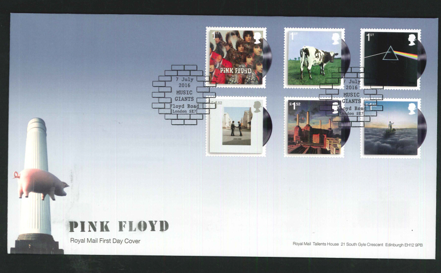 2016 - Pink Floyd, First Day Cover, Music Giants, Floyd Road, London SE7 Postmark
